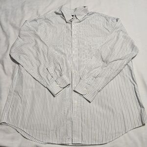 Roundtree & Yorke Mens Long Sleeve Button-up Shirt 2XT White Striped 100% Cotton